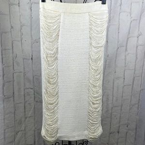 Jonathan Simkhai Midi Pencil Skirt Cream Draping String Detail Body Con Back Zip
